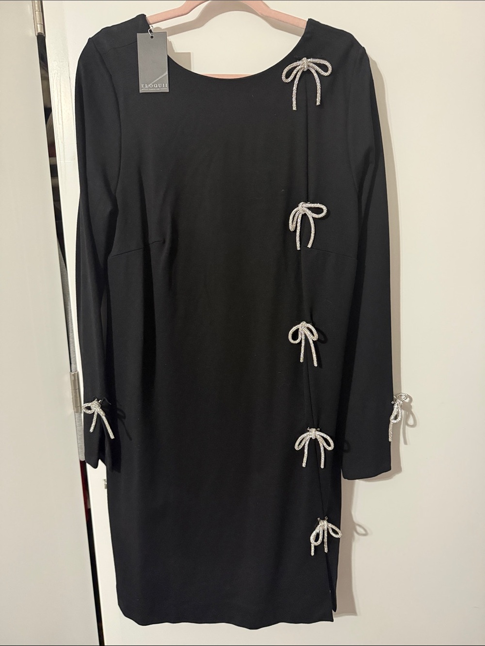 Eloquii x Kate Spade Black Long-Sleeve Dress with Silver Bow Details